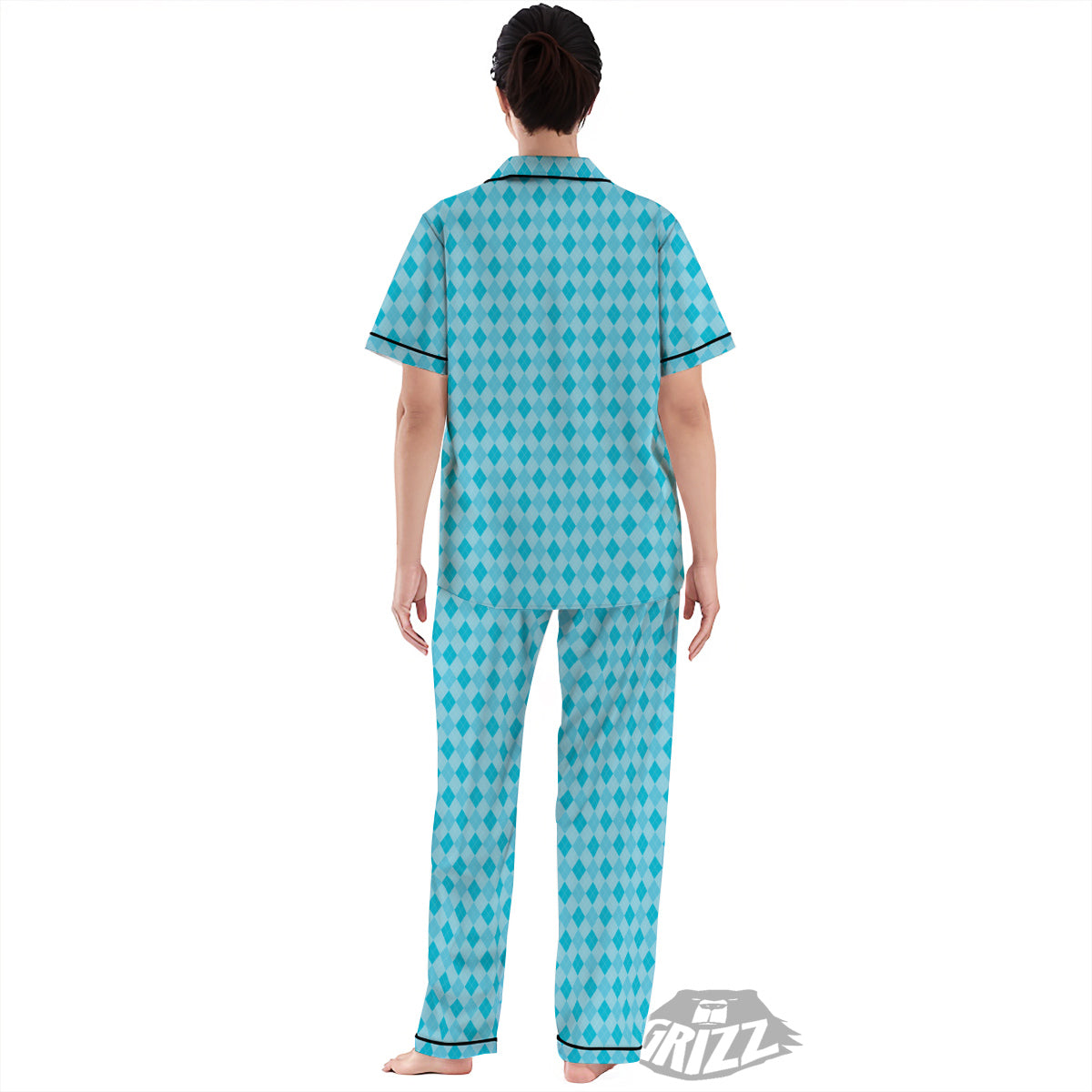 Argyle Classic Blue Print Pattern Women's Pajamas Set-grizzshop