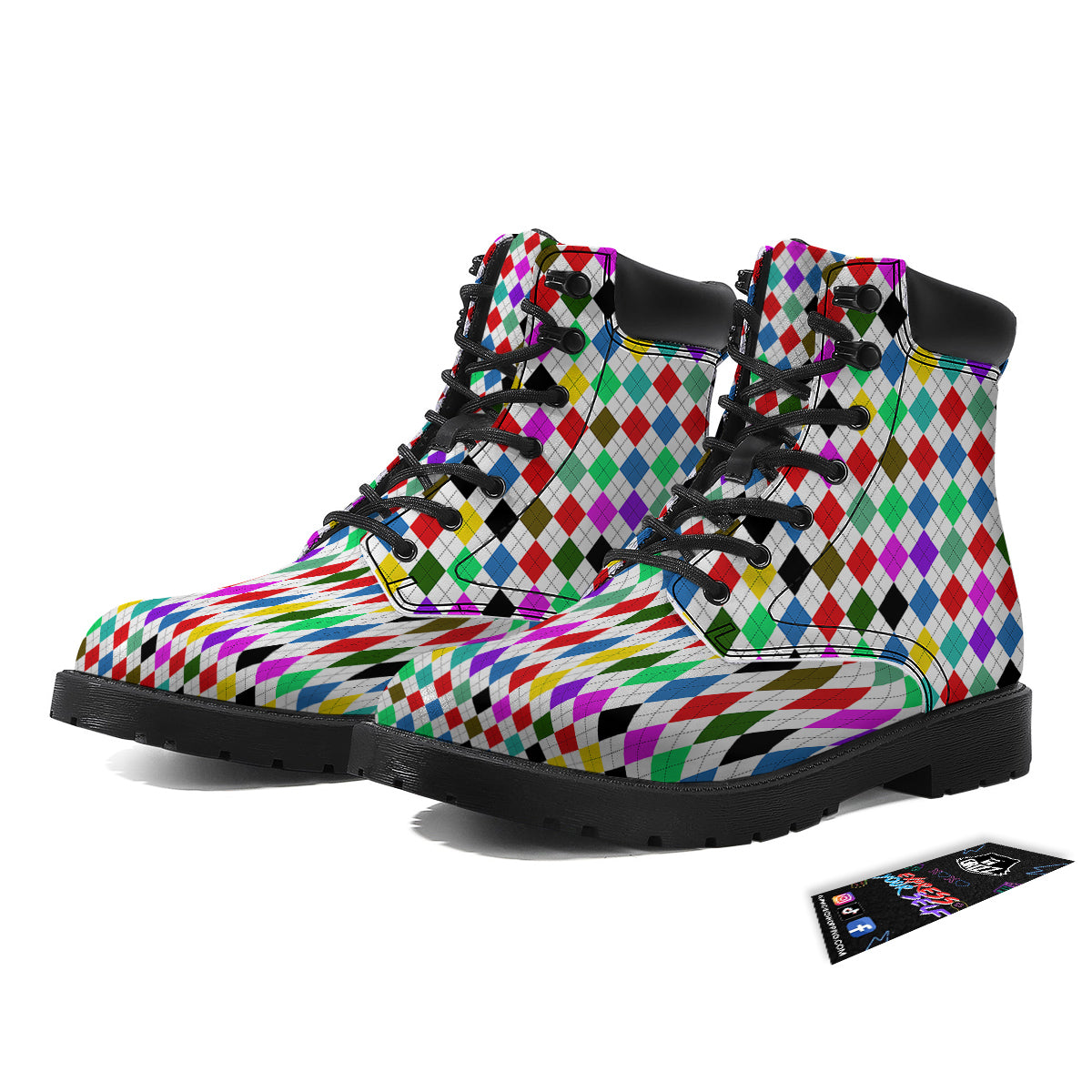 Argyle Colorful Print Pattern Boots-grizzshop