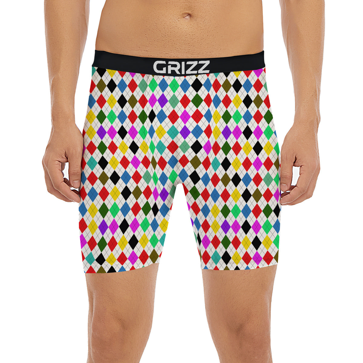 Argyle Colorful Print Pattern Boxer Briefs-grizzshop