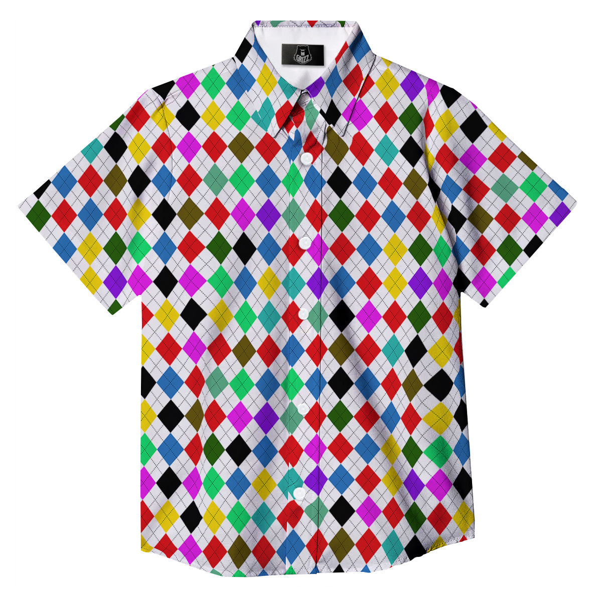 Argyle Colorful Print Pattern Button Up Shirt-grizzshop