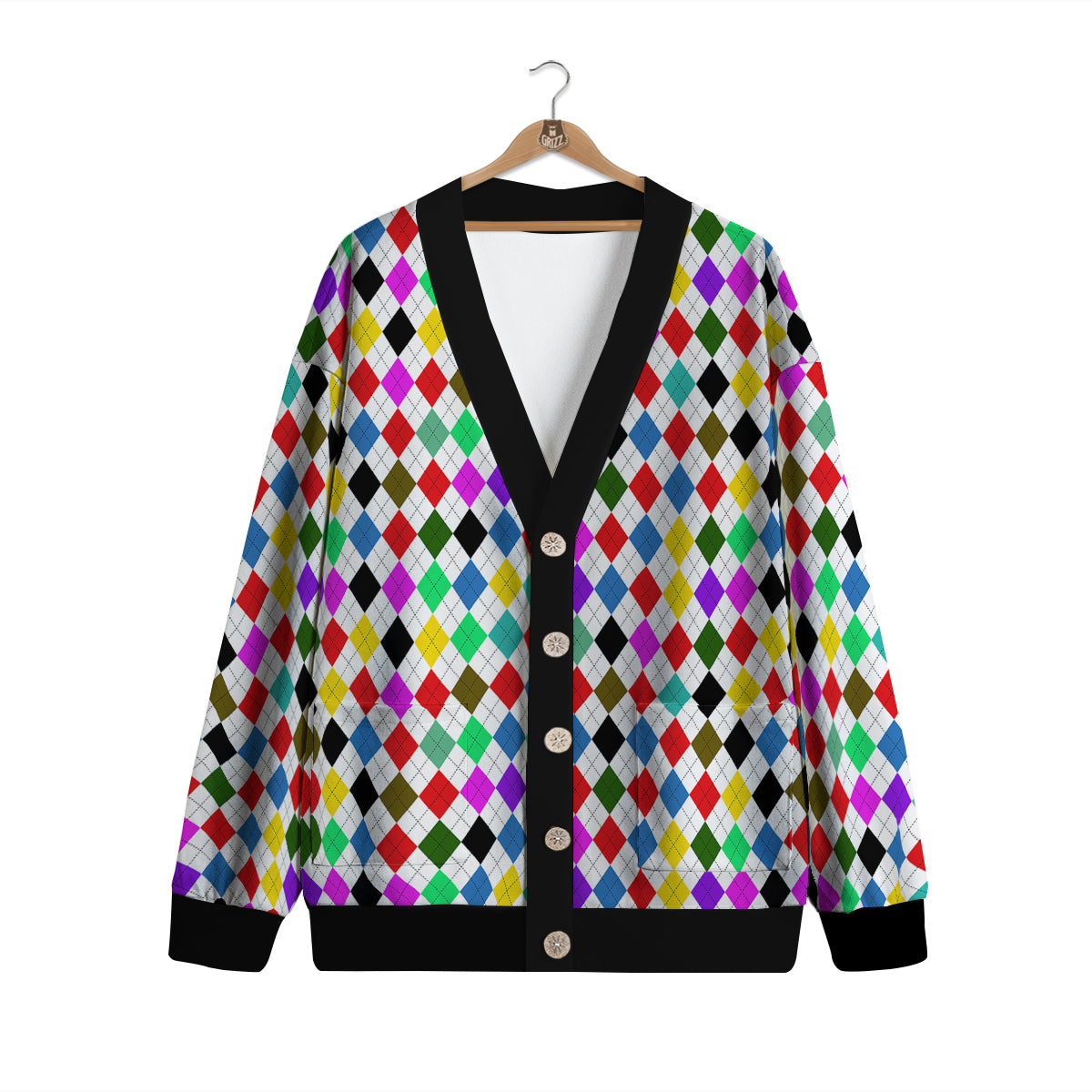Argyle Colorful Print Pattern Cardigan-grizzshop