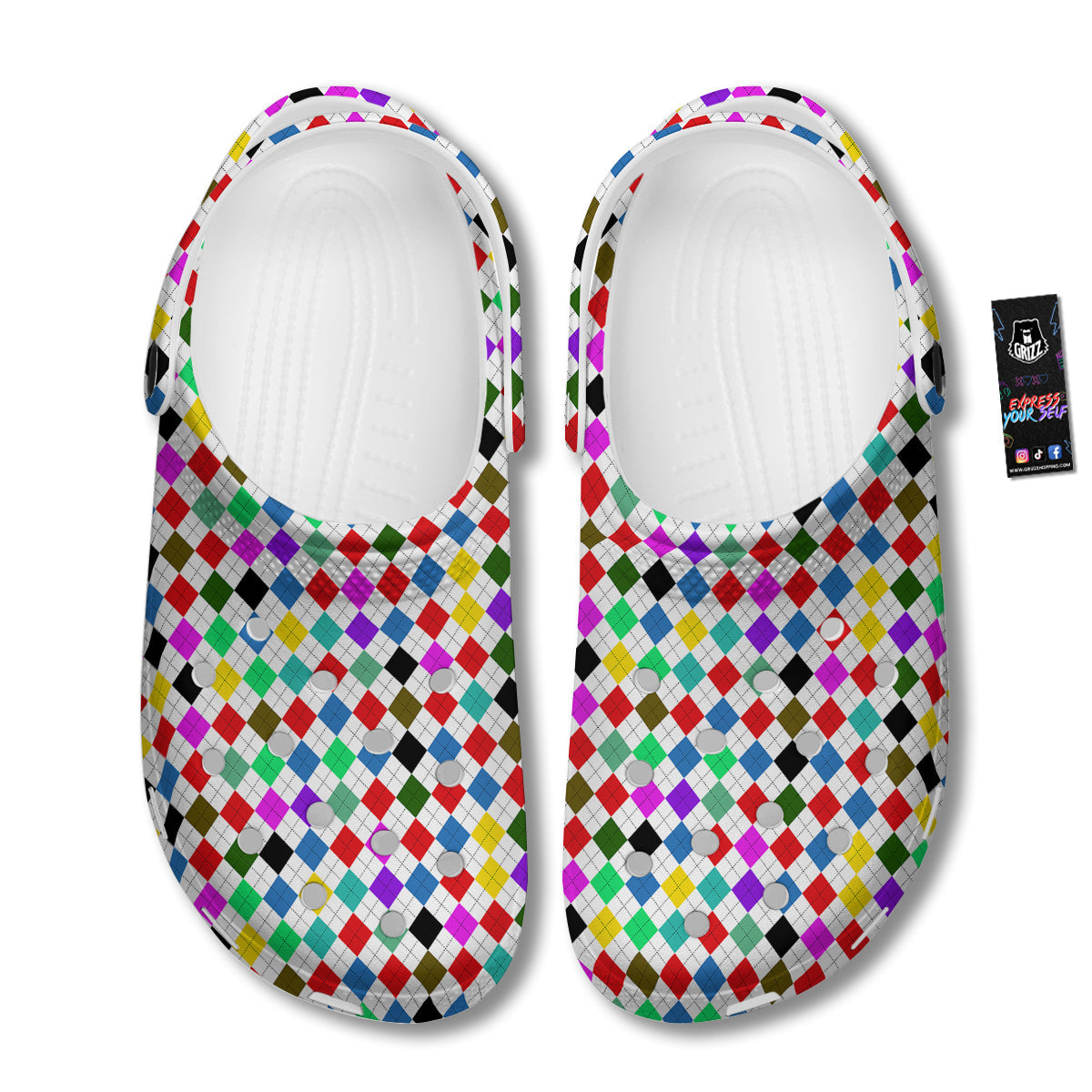 Argyle Colorful Print Pattern Clog-grizzshop