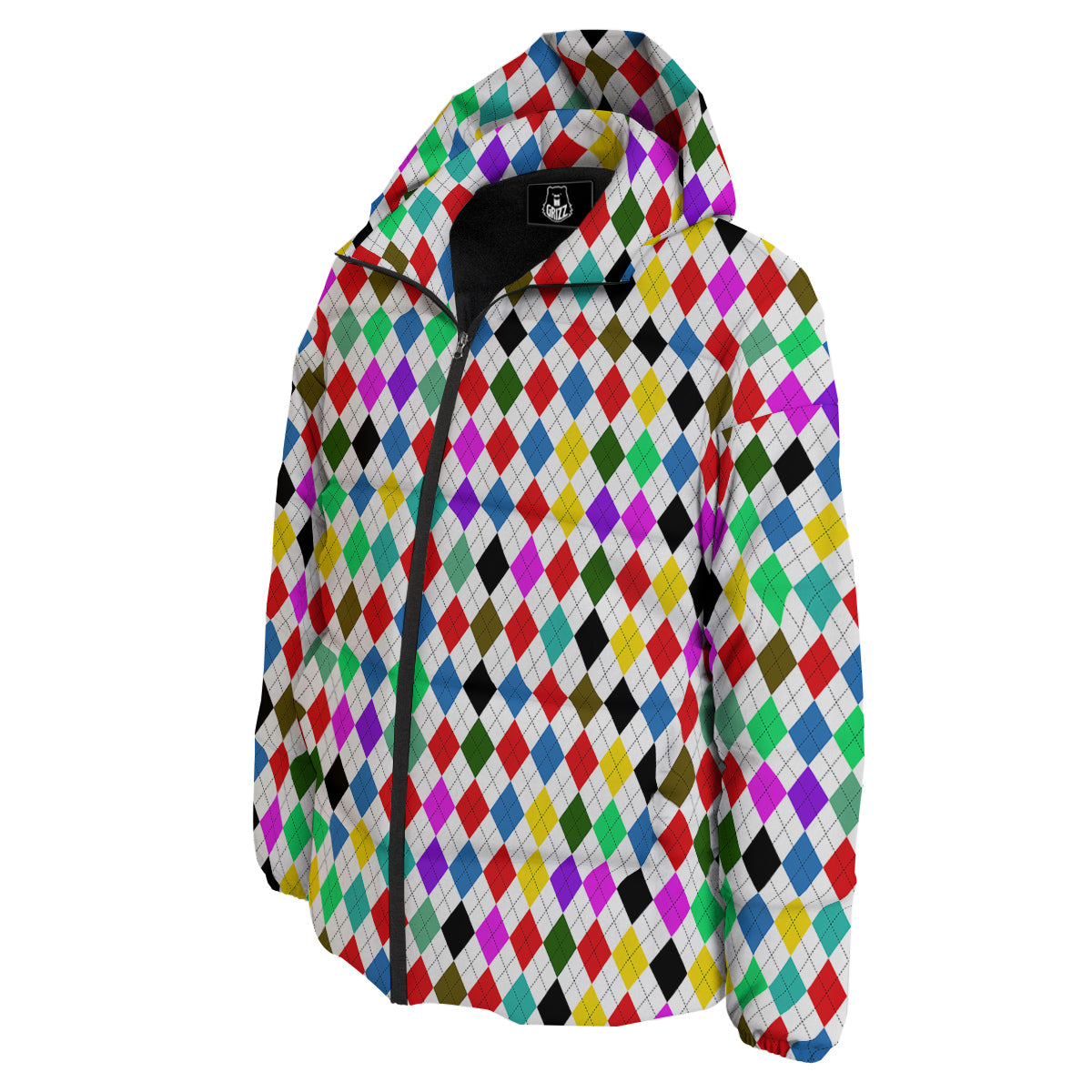 Argyle Colorful Print Pattern Down Jacket-grizzshop