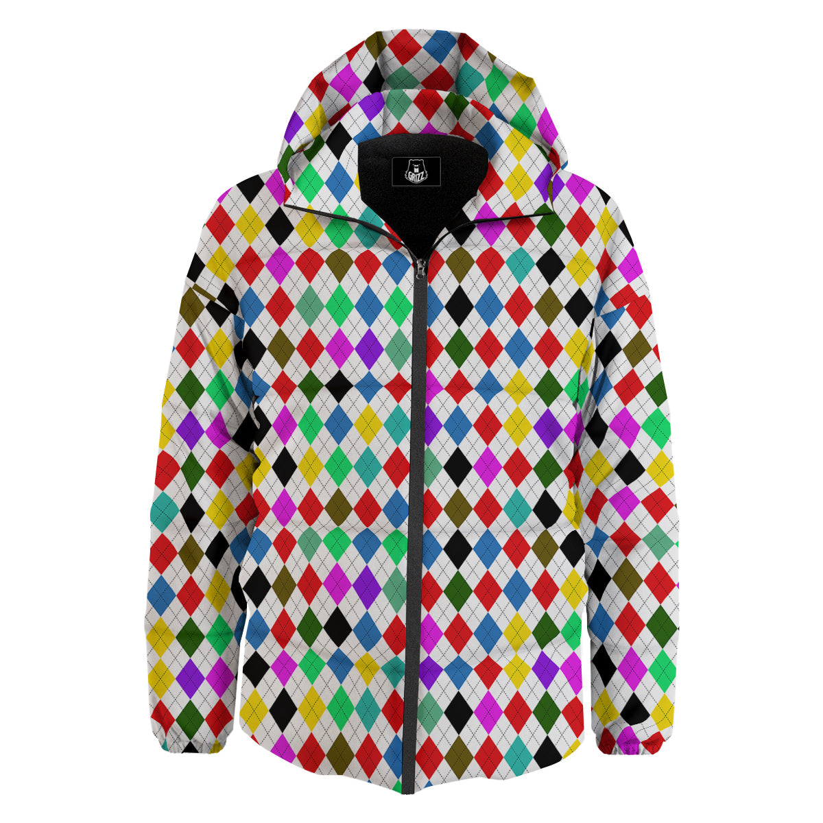 Argyle Colorful Print Pattern Down Jacket-grizzshop