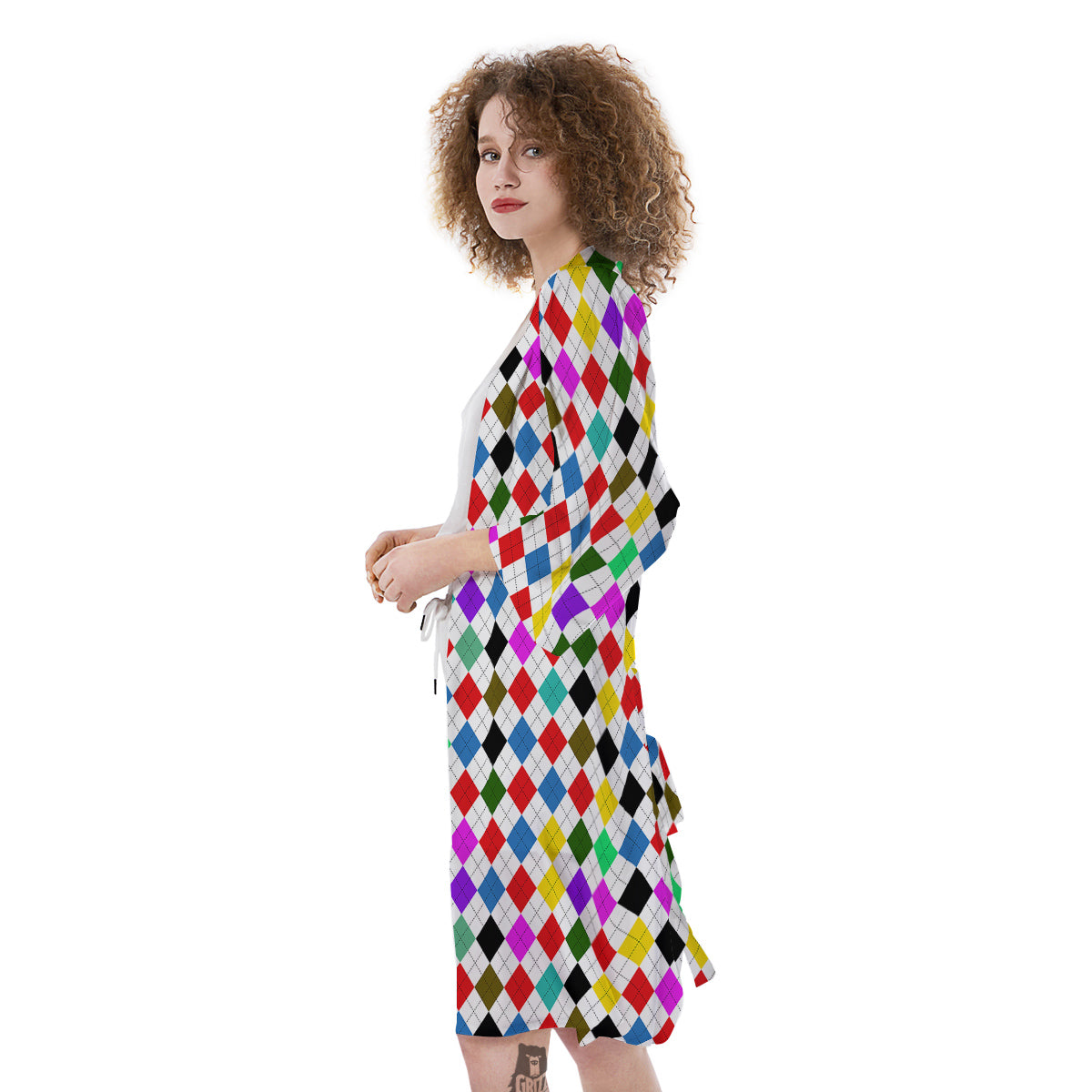 Argyle Colorful Print Pattern Kimono-grizzshop