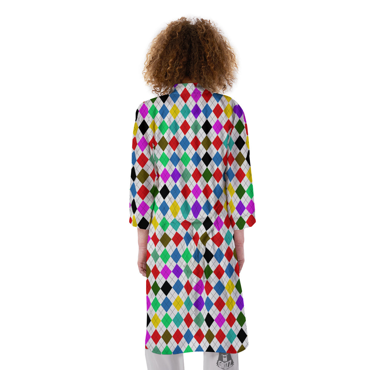 Argyle Colorful Print Pattern Kimono-grizzshop