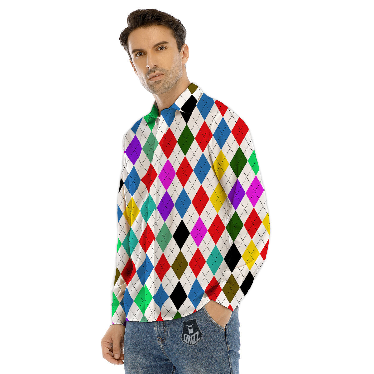 Argyle Colorful Print Pattern Men's Dress Shirts-grizzshop