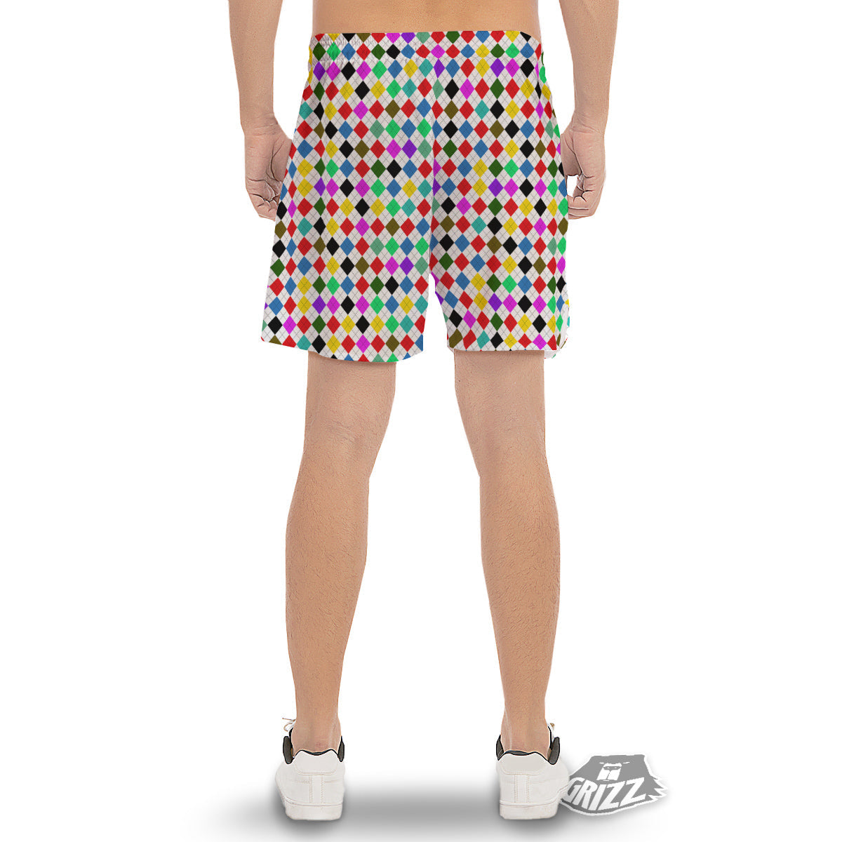 Argyle Colorful Print Pattern Men's Gym Shorts-grizzshop