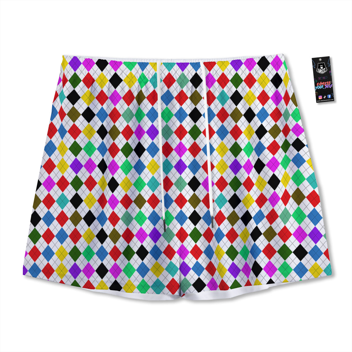 Argyle Colorful Print Pattern Mesh Shorts-grizzshop