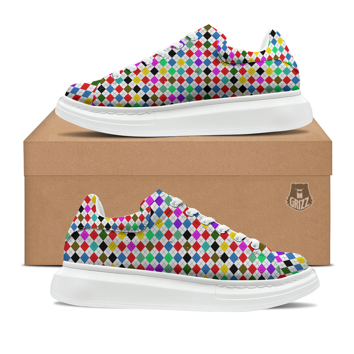 Argyle Colorful Print Pattern Platform Shoes-grizzshop