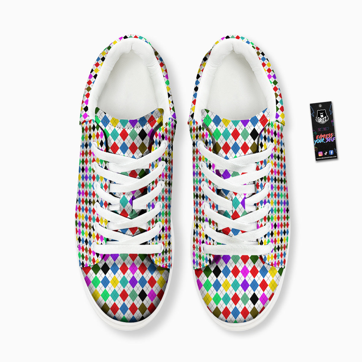 Argyle Colorful Print Pattern Platform Shoes-grizzshop