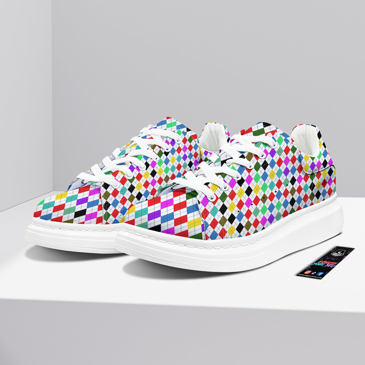 Argyle Colorful Print Pattern Platform Shoes-grizzshop