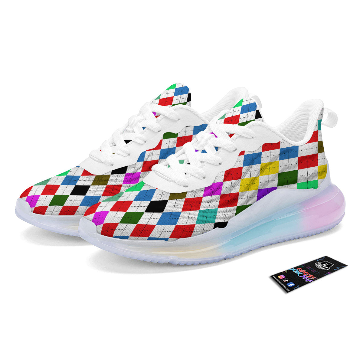 Argyle Colorful Print Pattern Running Sneakers-grizzshop