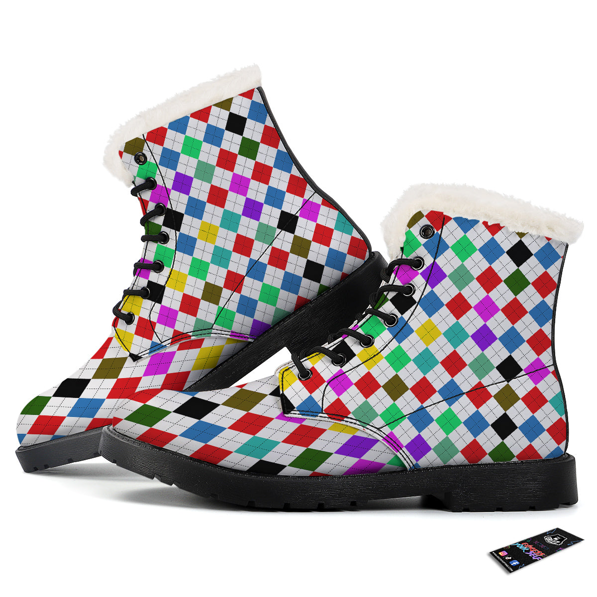 Argyle Colorful Print Pattern Winter Boots-grizzshop