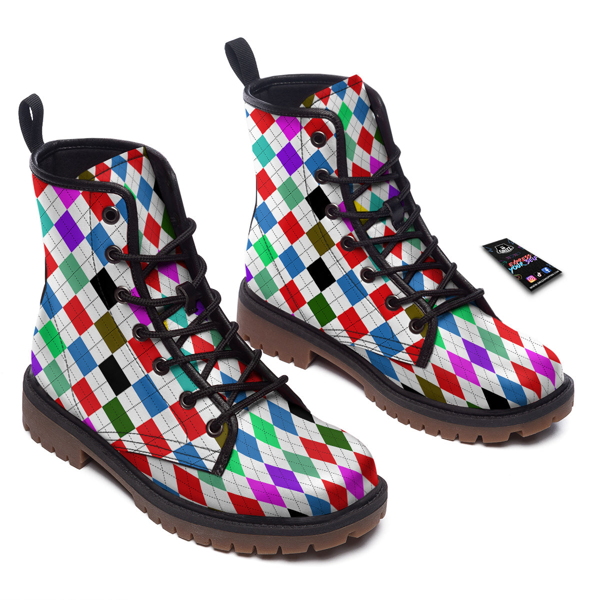 Argyle Colorful Print Pattern Work Boots-grizzshop