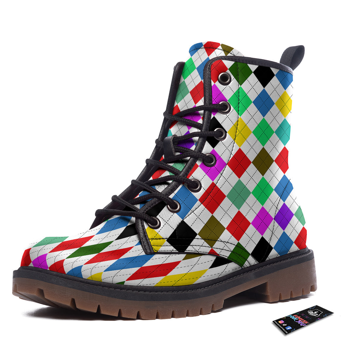Argyle Colorful Print Pattern Work Boots-grizzshop