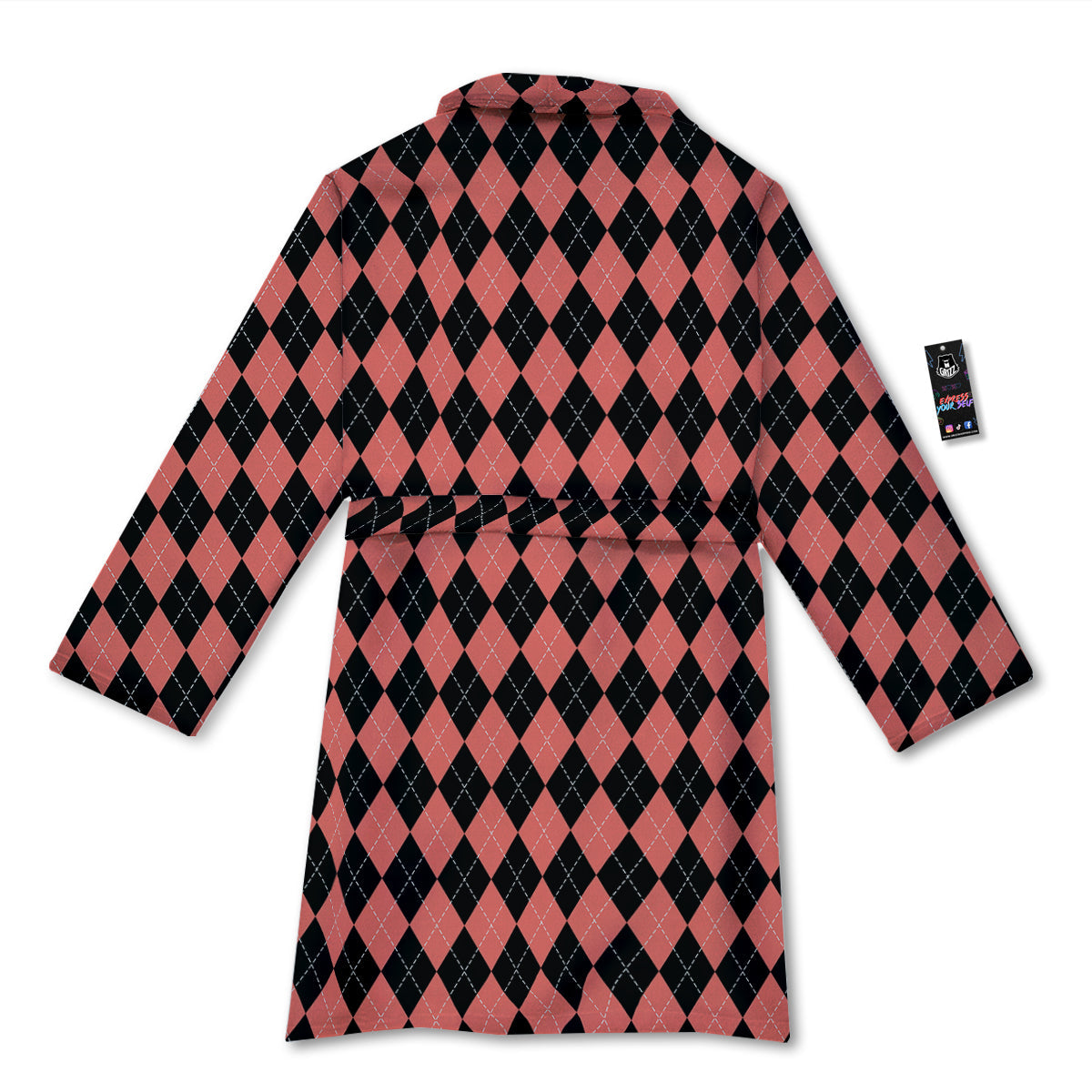 Argyle Coral And Black Print Pattern Bathrobe-grizzshop