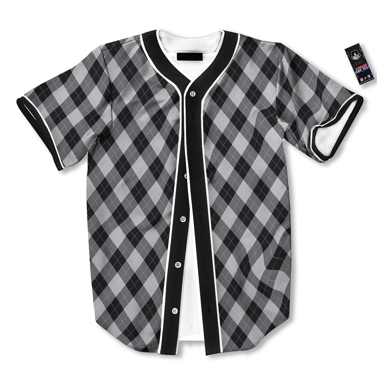 Argyle Dark Grey Print Pattern Baseball Jersey-grizzshop