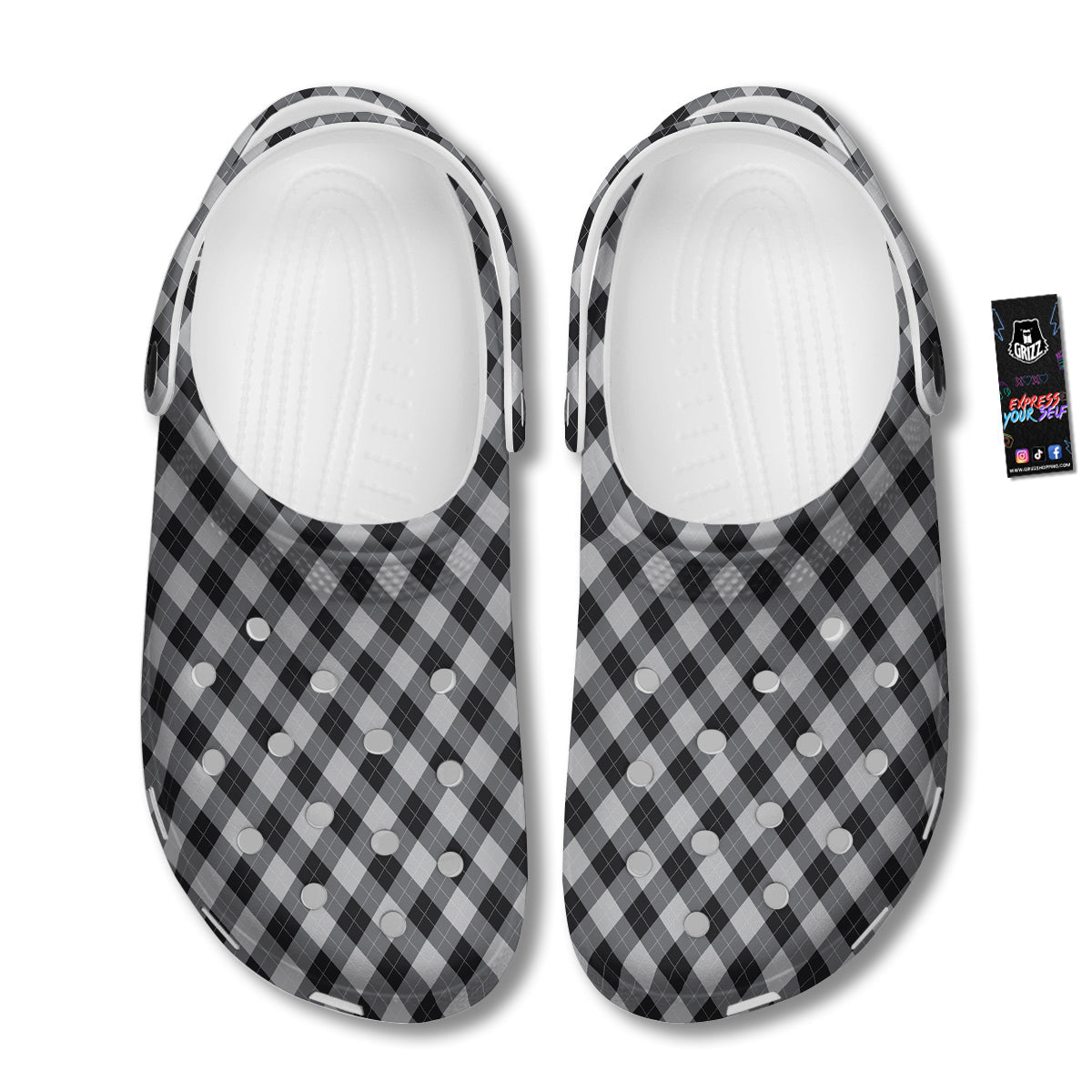 Argyle Dark Grey Print Pattern Clog-grizzshop