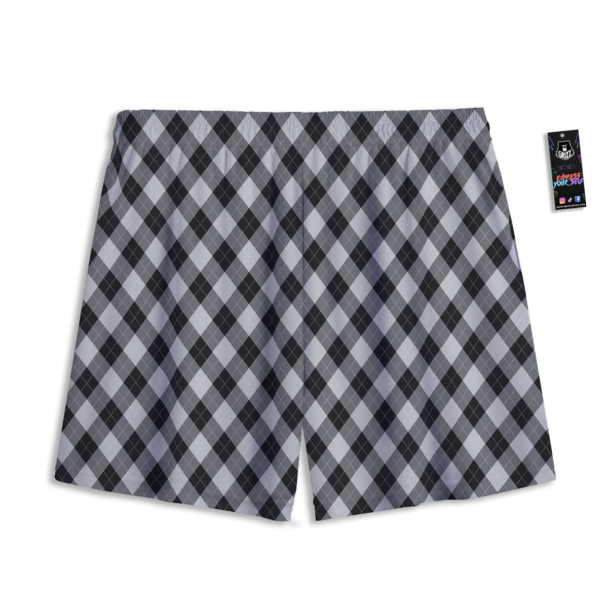 Argyle Dark Grey Print Pattern Mesh Shorts-grizzshop