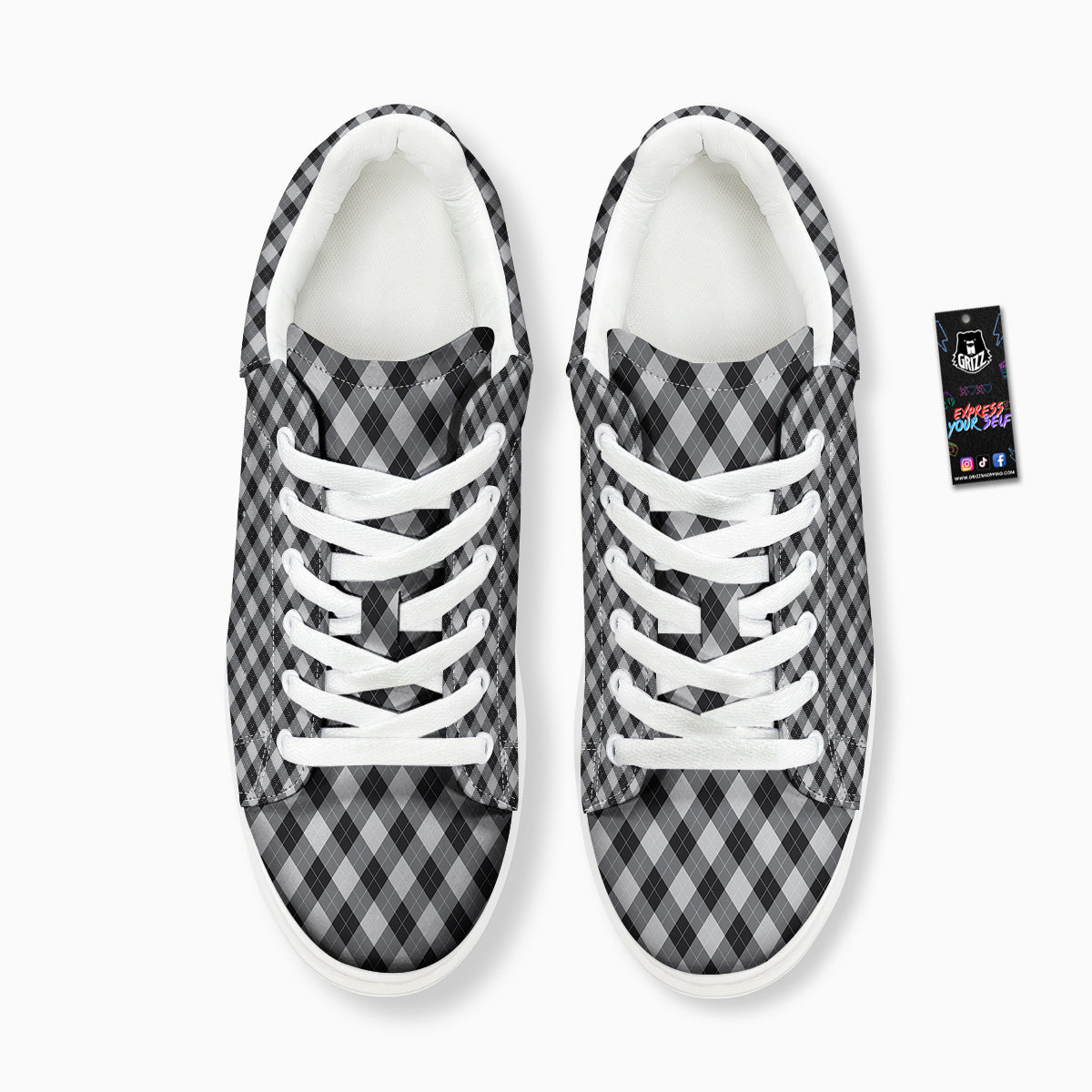 Argyle Dark Grey Print Pattern Platform Shoes-grizzshop