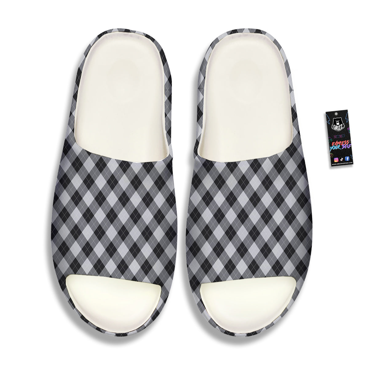 Argyle Dark Grey Print Pattern Sandals-grizzshop