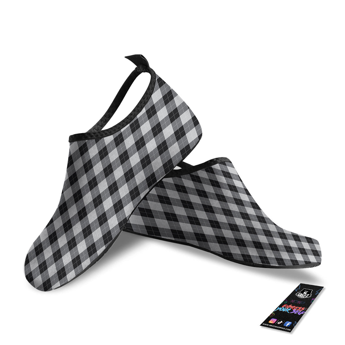 Argyle Dark Grey Print Pattern Water Shoes-grizzshop