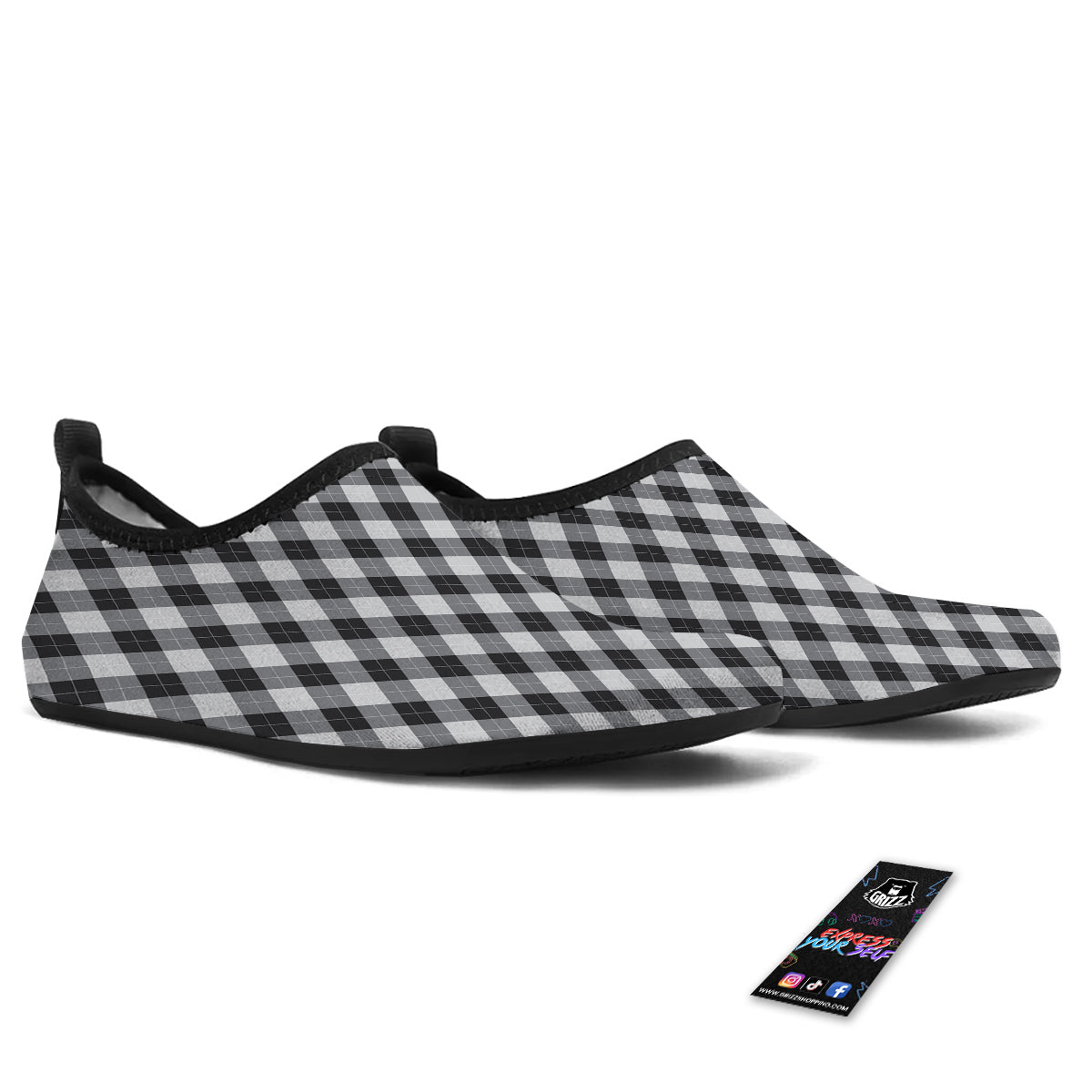 Argyle Dark Grey Print Pattern Water Shoes-grizzshop