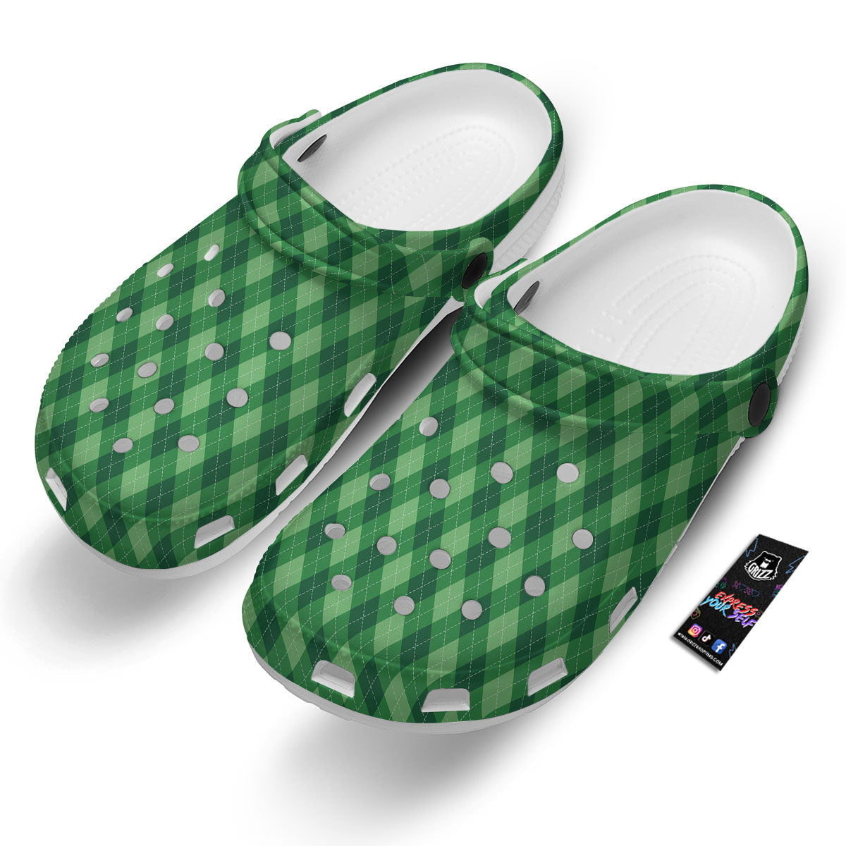 Argyle Forest Green Print Pattern Clog-grizzshop