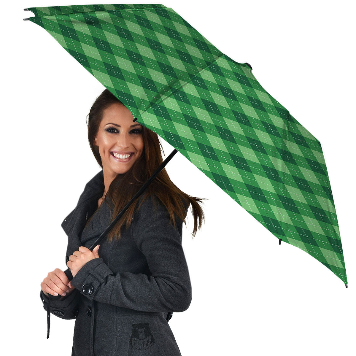 Argyle Forest Green Print Pattern Umbrella-grizzshop