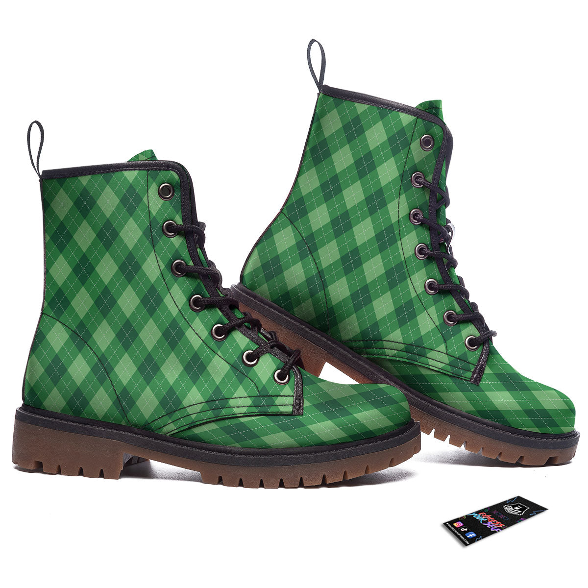 Argyle Forest Green Print Pattern Work Boots-grizzshop