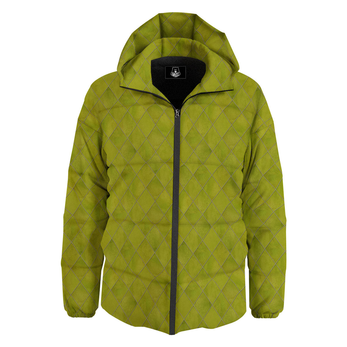 Argyle Grass Green Print Pattern Down Jacket-grizzshop