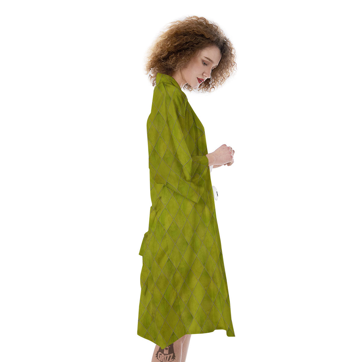 Argyle Grass Green Print Pattern Kimono-grizzshop
