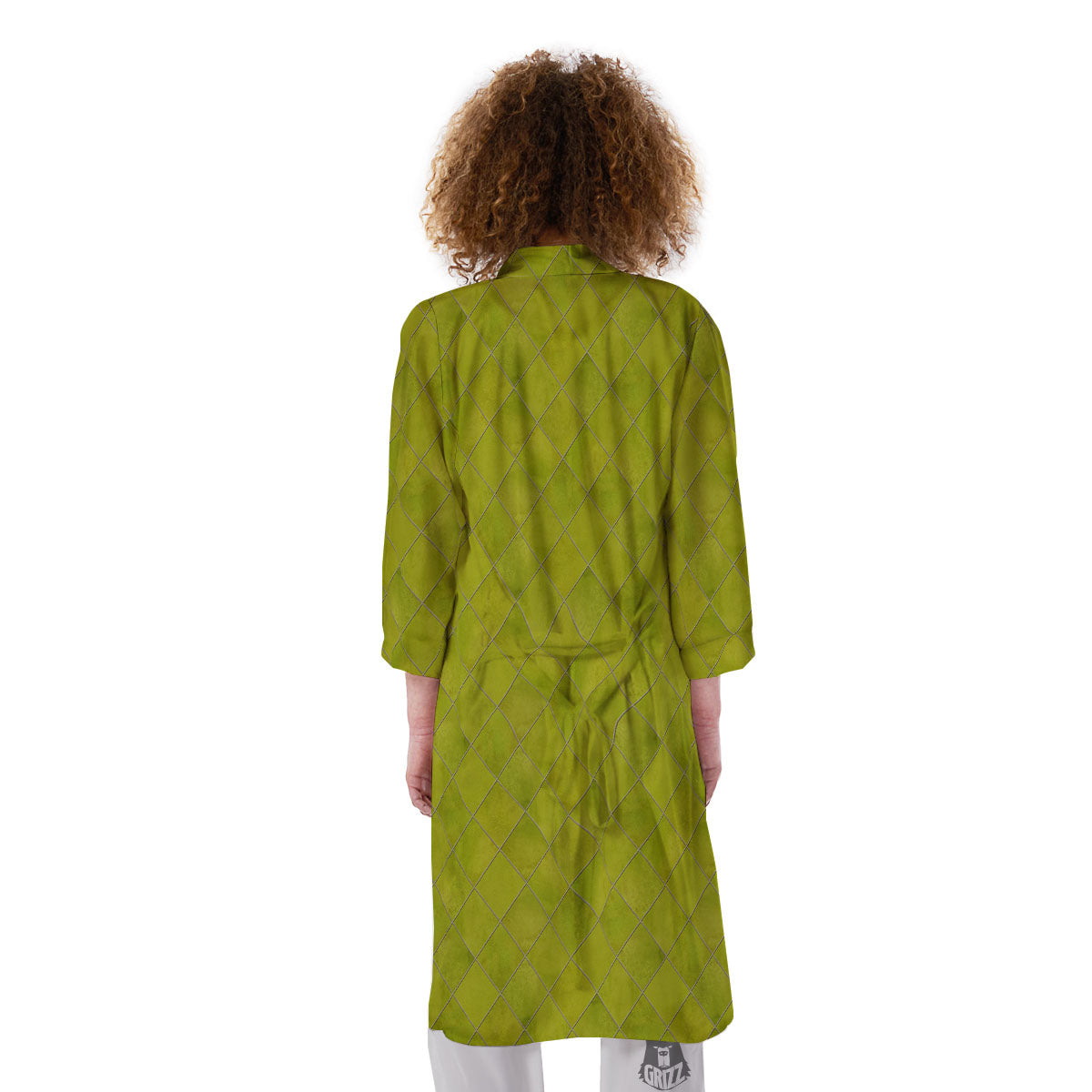 Argyle Grass Green Print Pattern Kimono-grizzshop