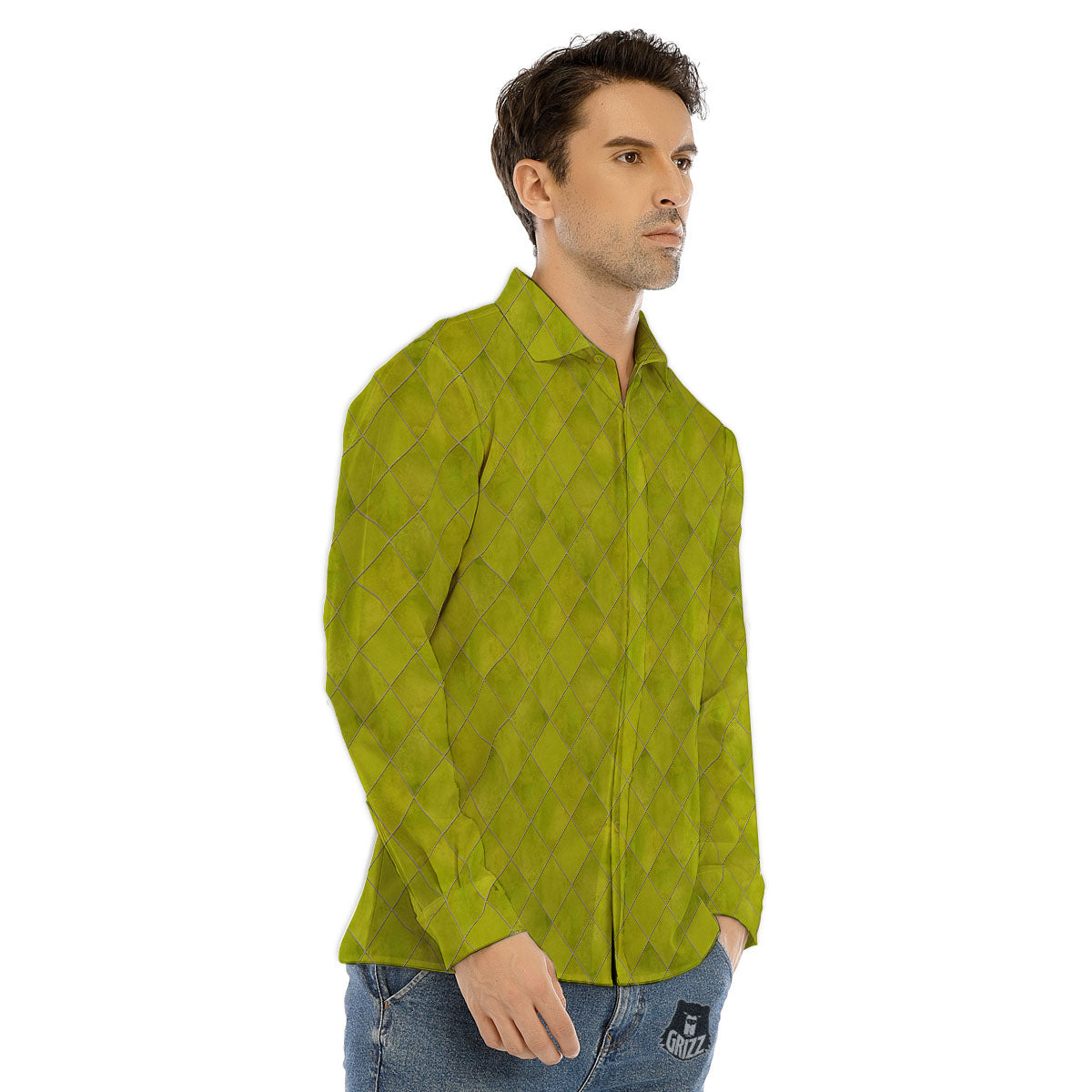 Argyle Grass Green Print Pattern Men's Dress Shirts-grizzshop