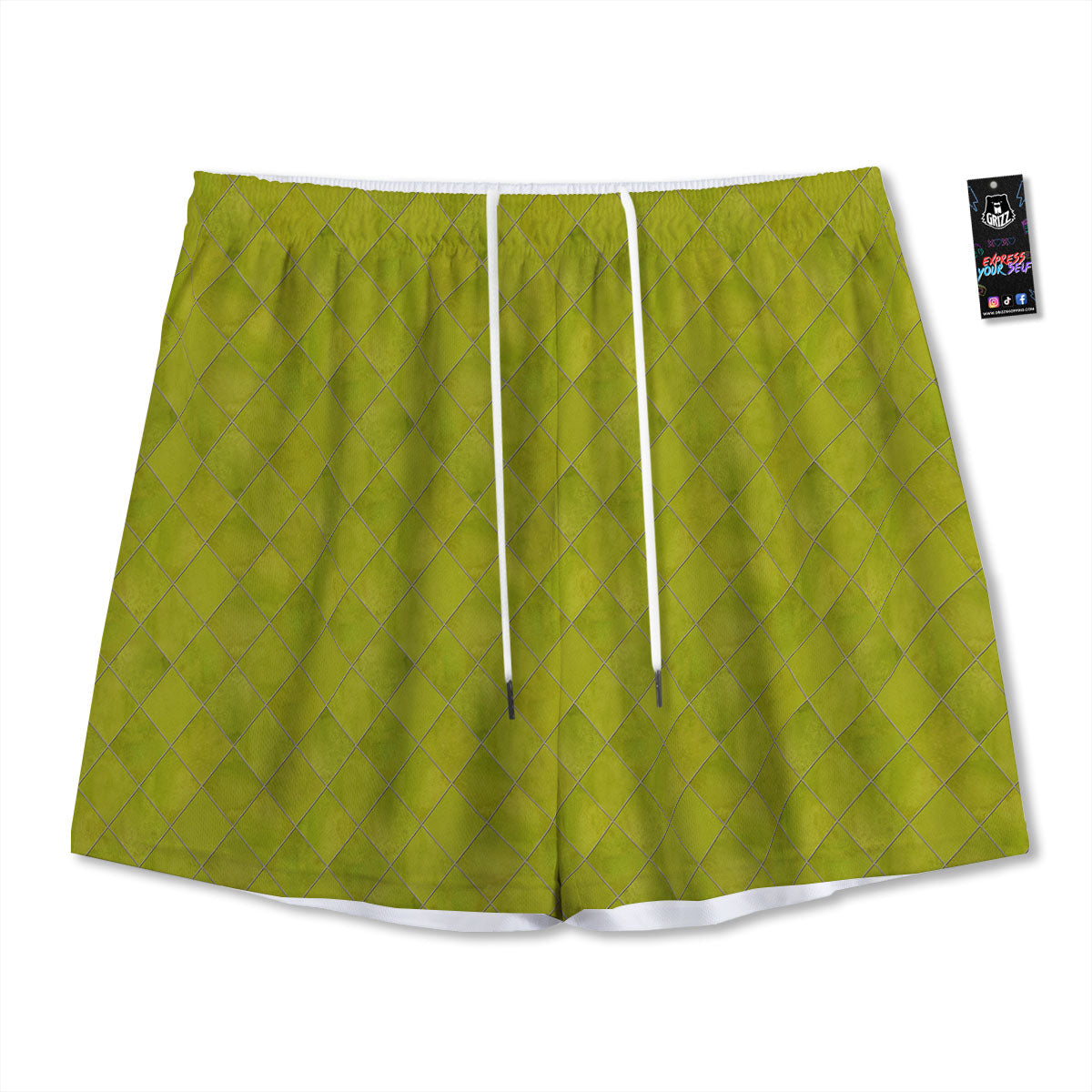 Argyle Grass Green Print Pattern Mesh Shorts-grizzshop
