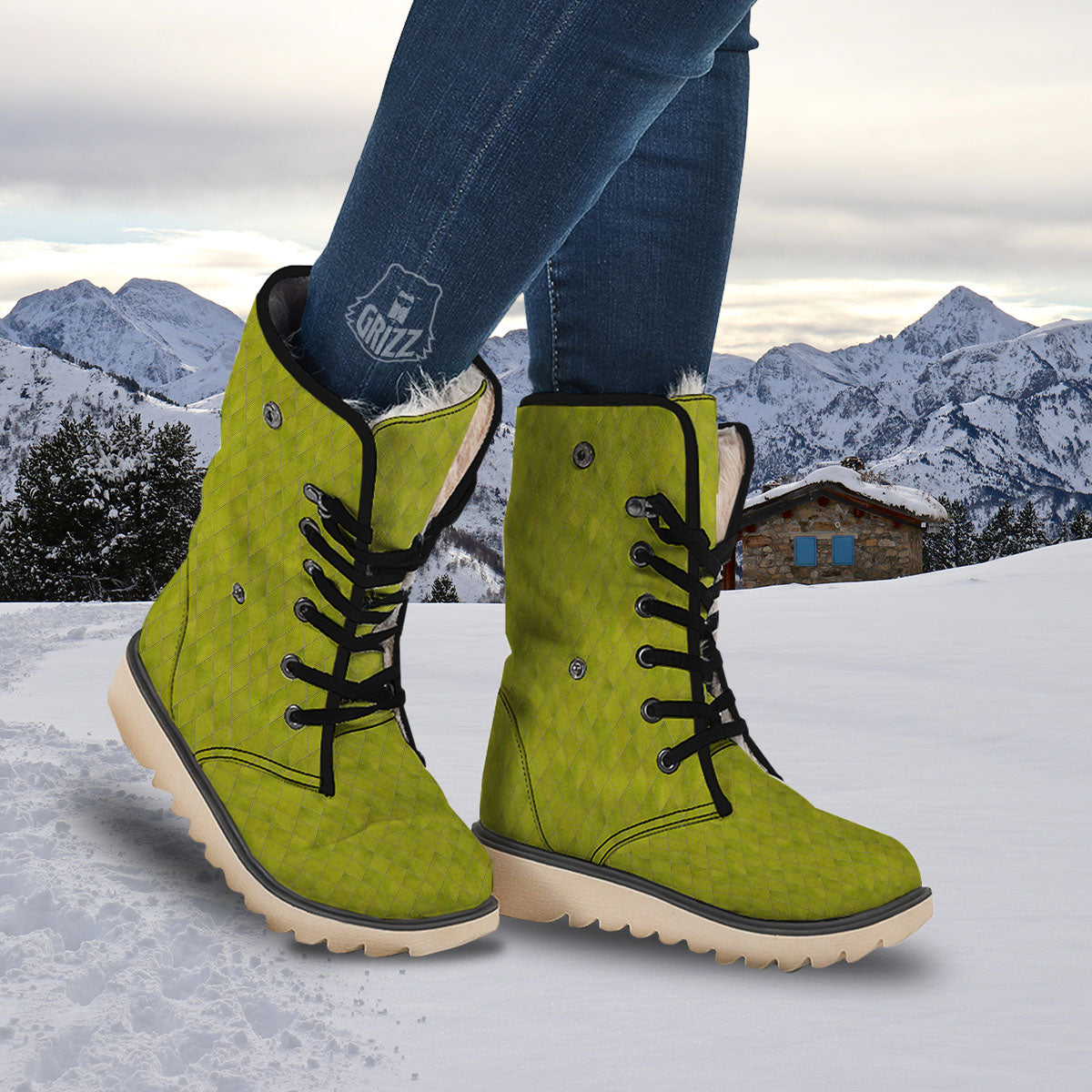 Argyle Grass Green Print Pattern Snow Boots-grizzshop