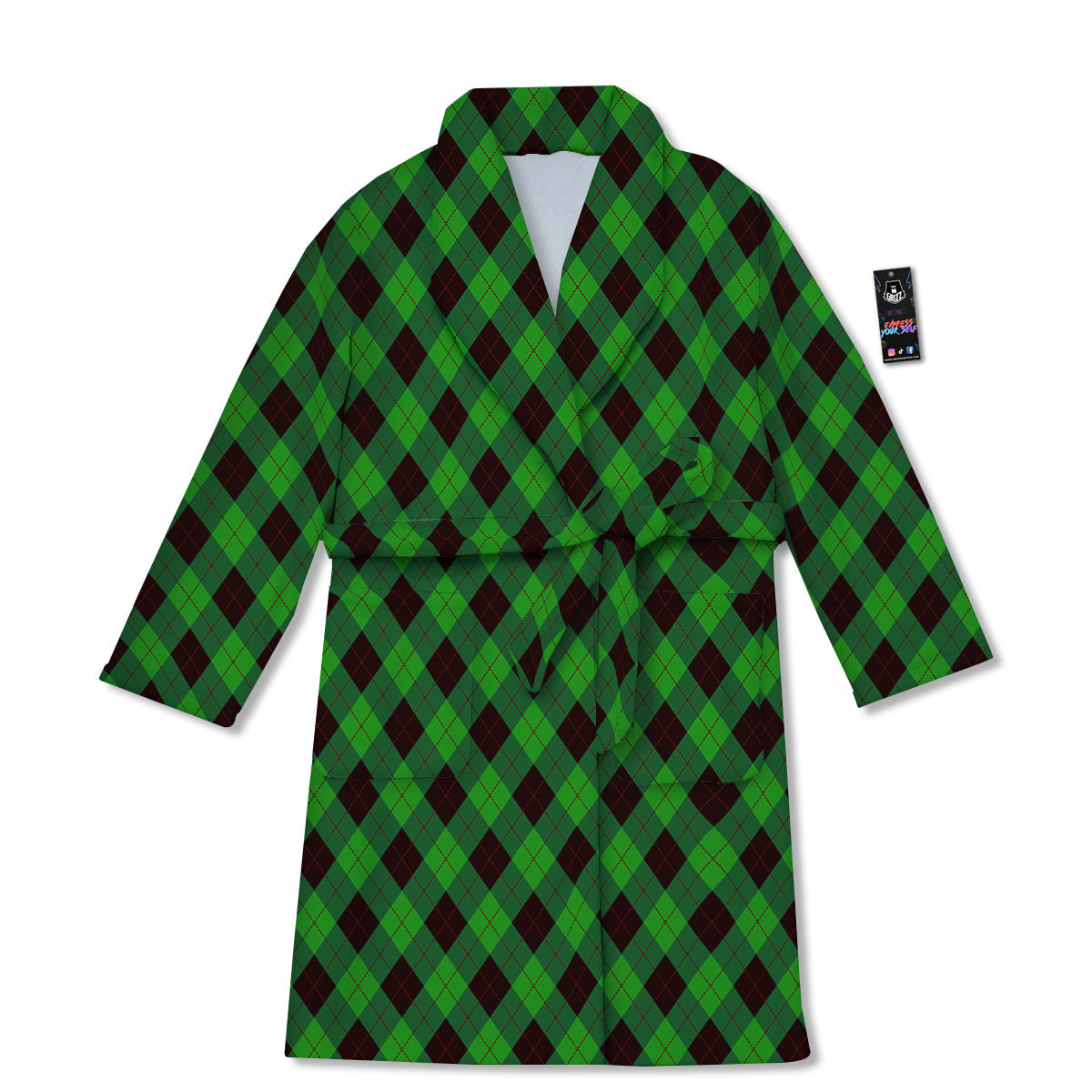 Argyle Green And Black Print Pattern Bathrobe-grizzshop