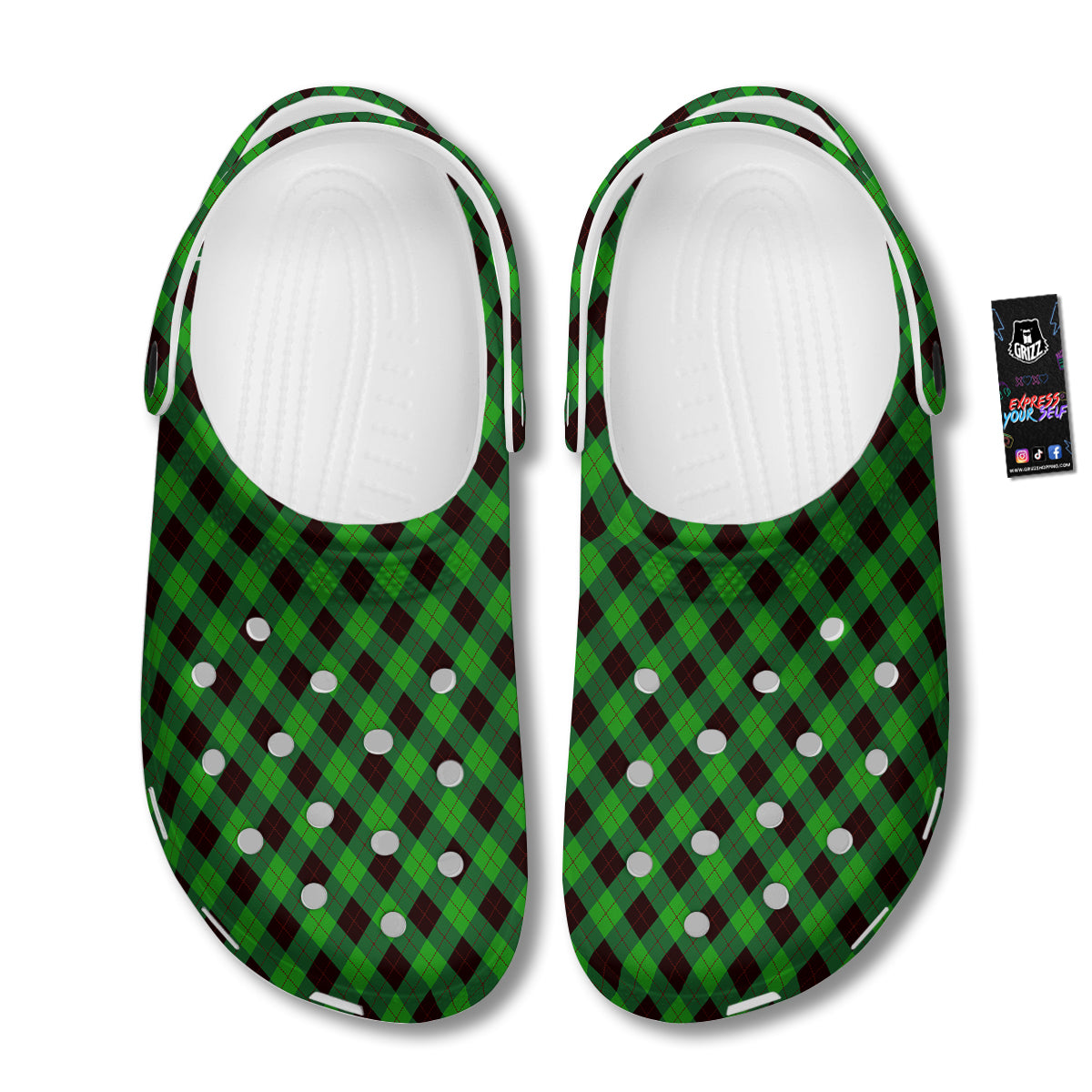 Argyle Green And Black Print Pattern Clog-grizzshop