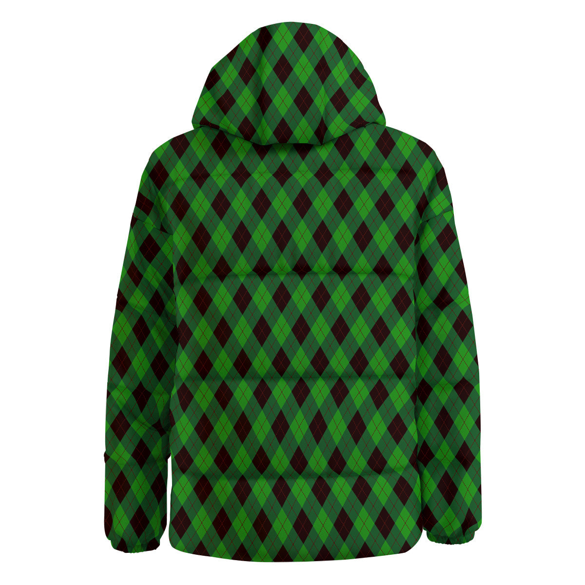 Argyle Green And Black Print Pattern Down Jacket-grizzshop