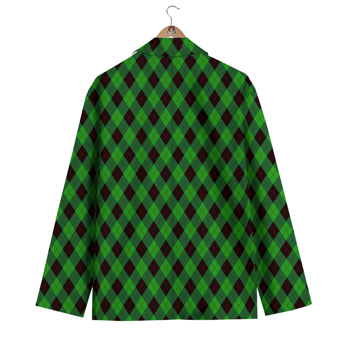 Argyle Green And Black Print Pattern Men's Blazer-grizzshop