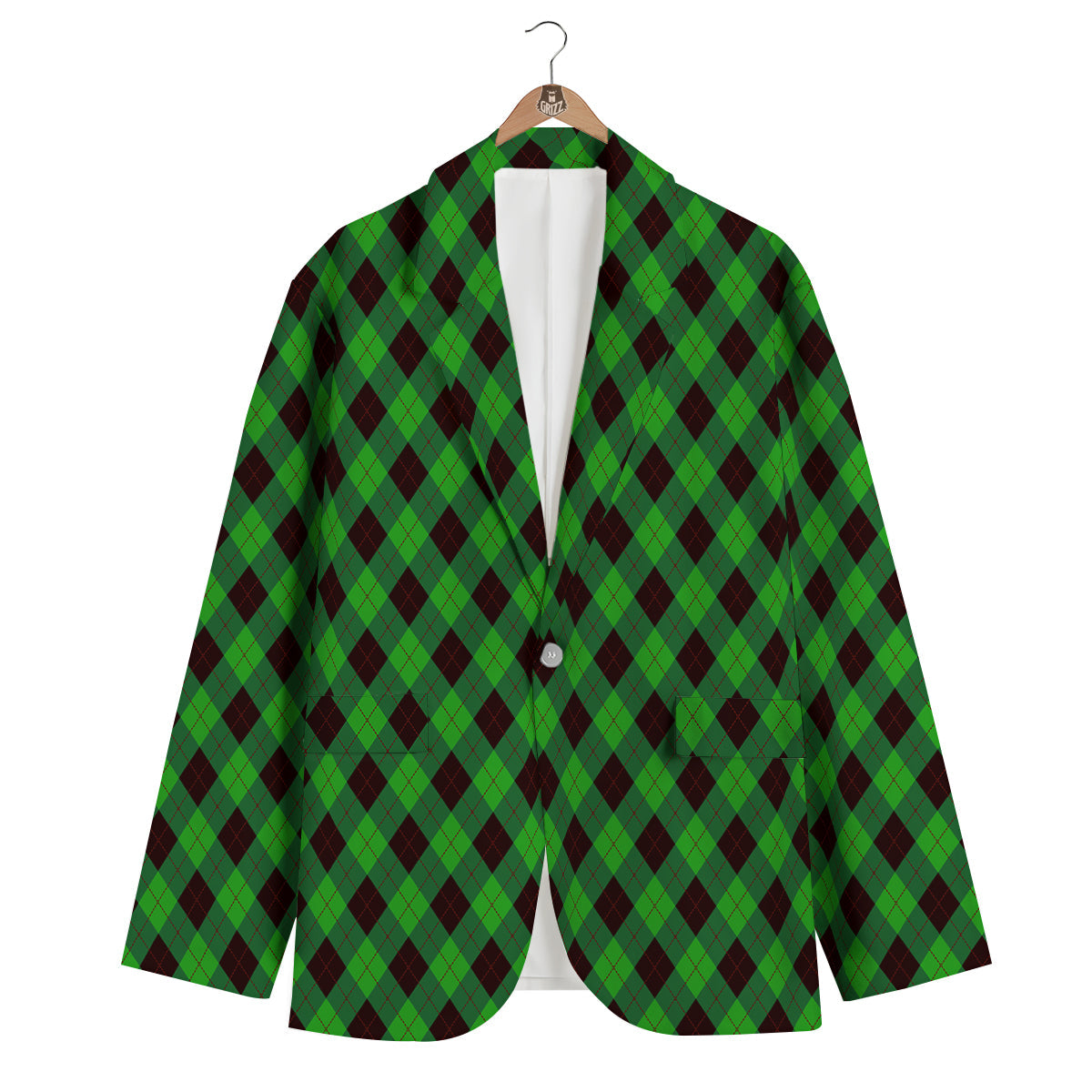 Argyle Green And Black Print Pattern Men's Blazer-grizzshop