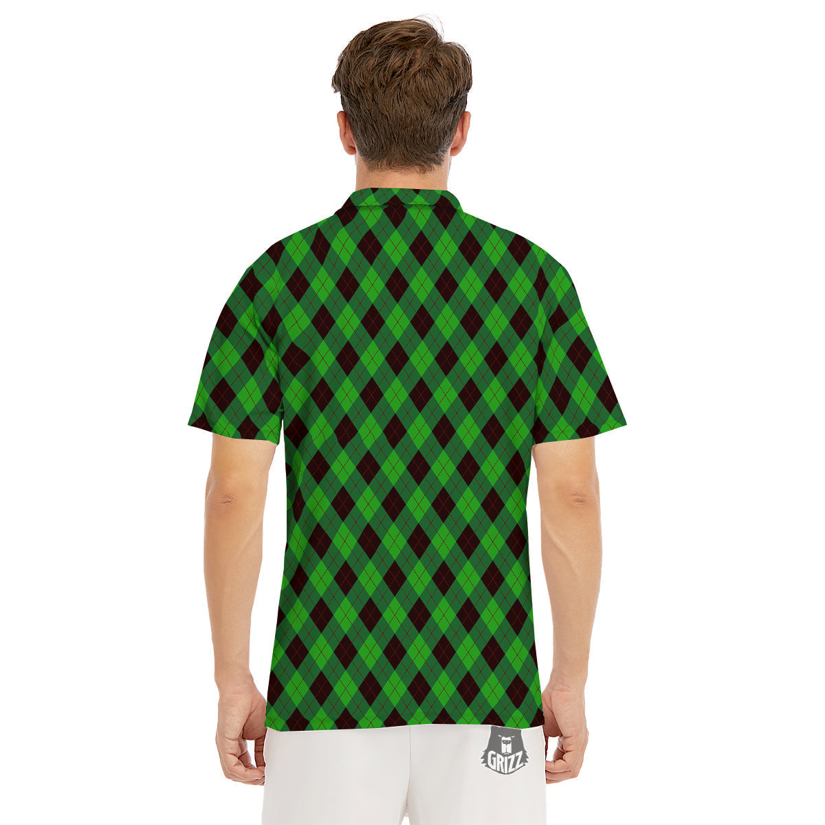 Argyle Green And Black Print Pattern Men's Golf Shirts-grizzshop