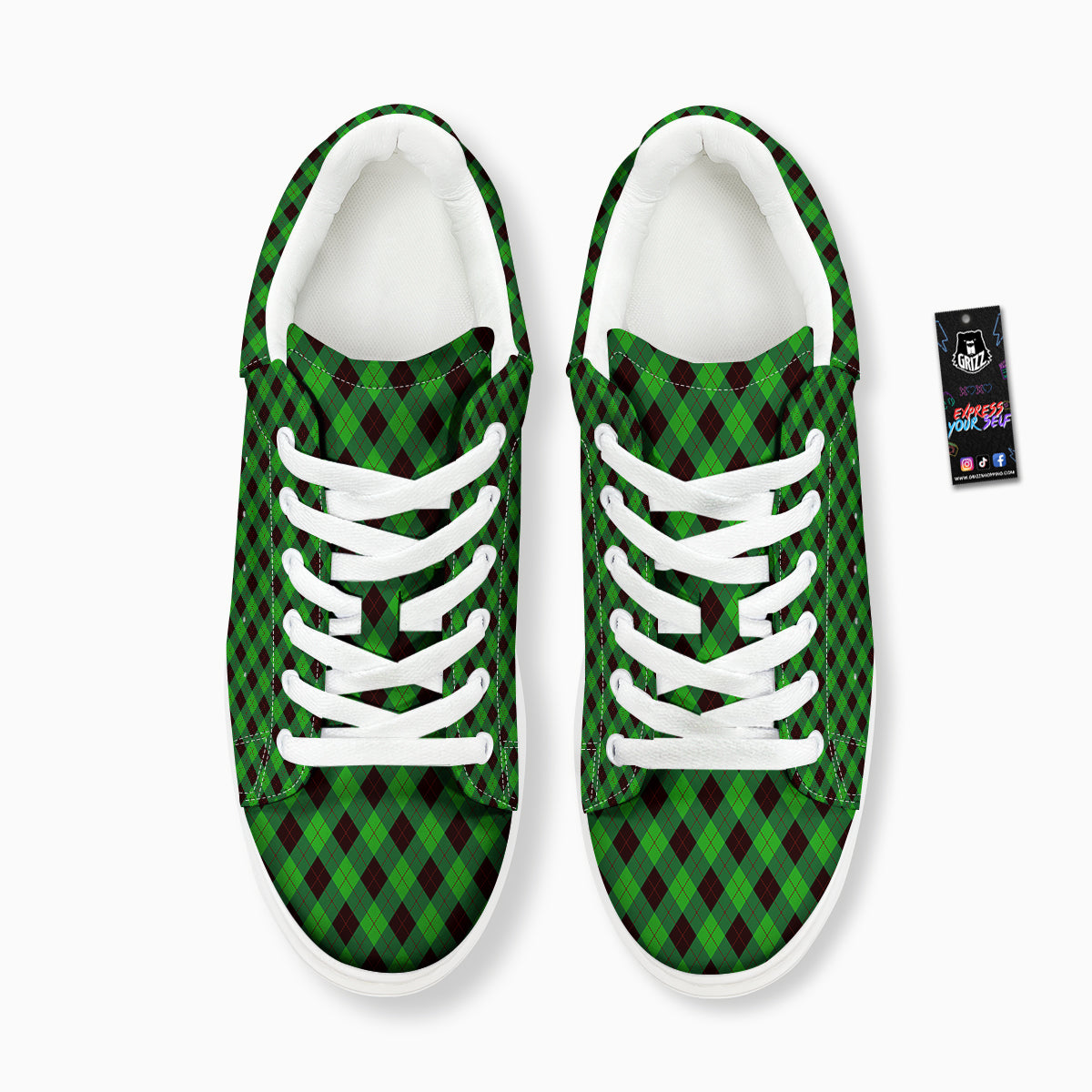 Argyle Green And Black Print Pattern Platform Shoes-grizzshop