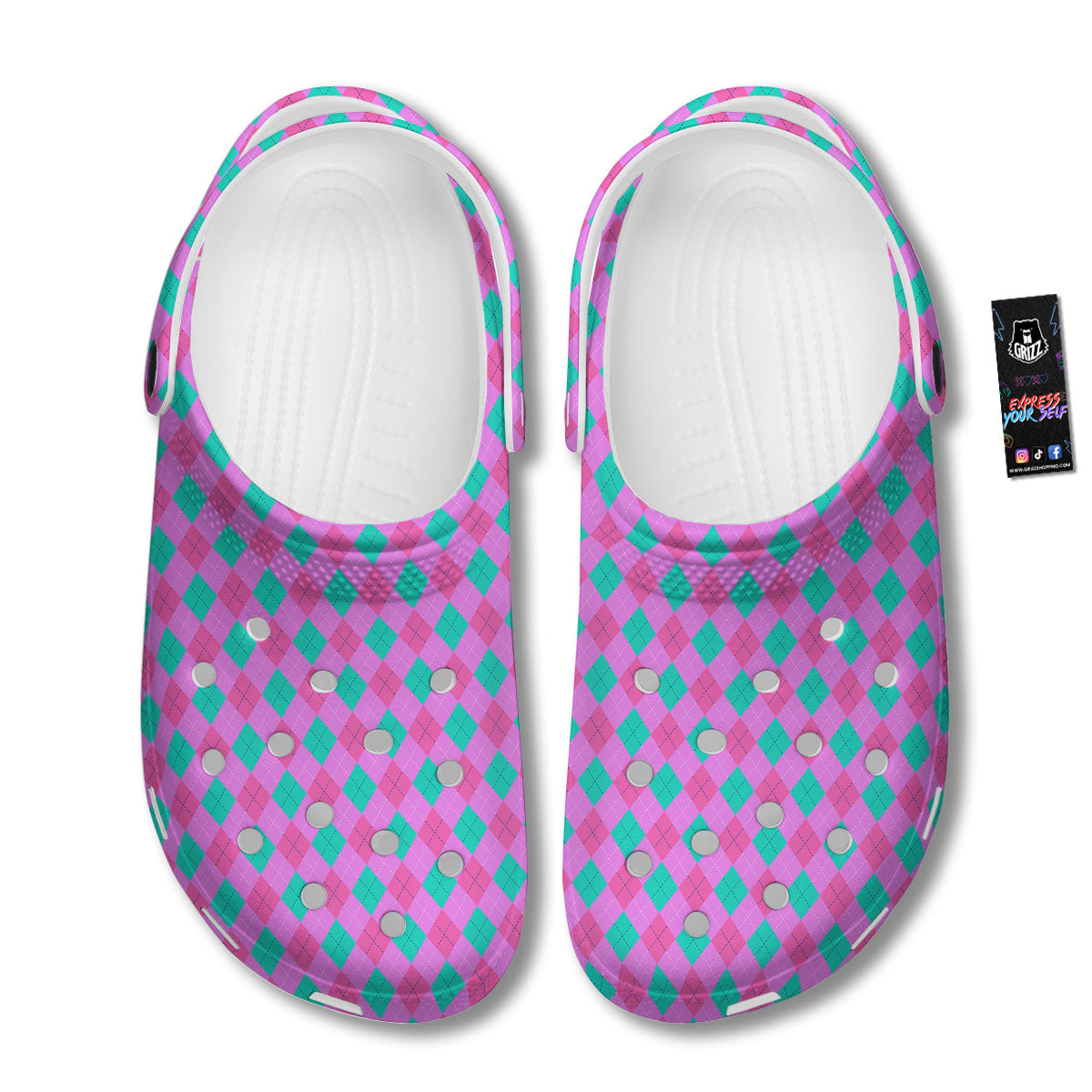 Argyle Green And Pink Print Pattern Clog-grizzshop