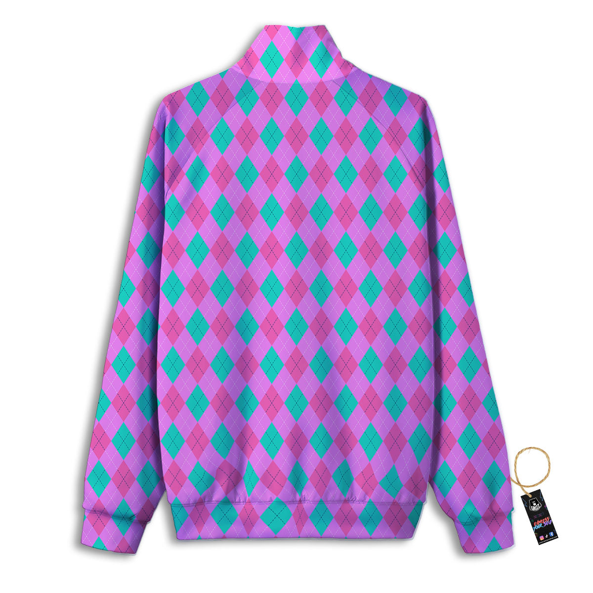 Argyle Green And Pink Print Pattern Track Jacket-grizzshop