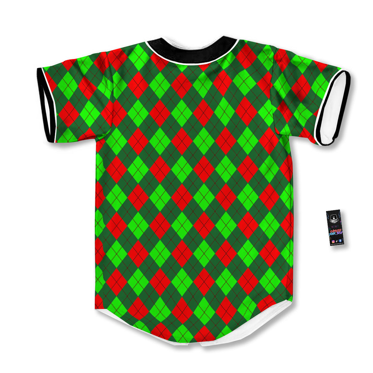 Argyle Green And Red Print Pattern Baseball Jersey-grizzshop
