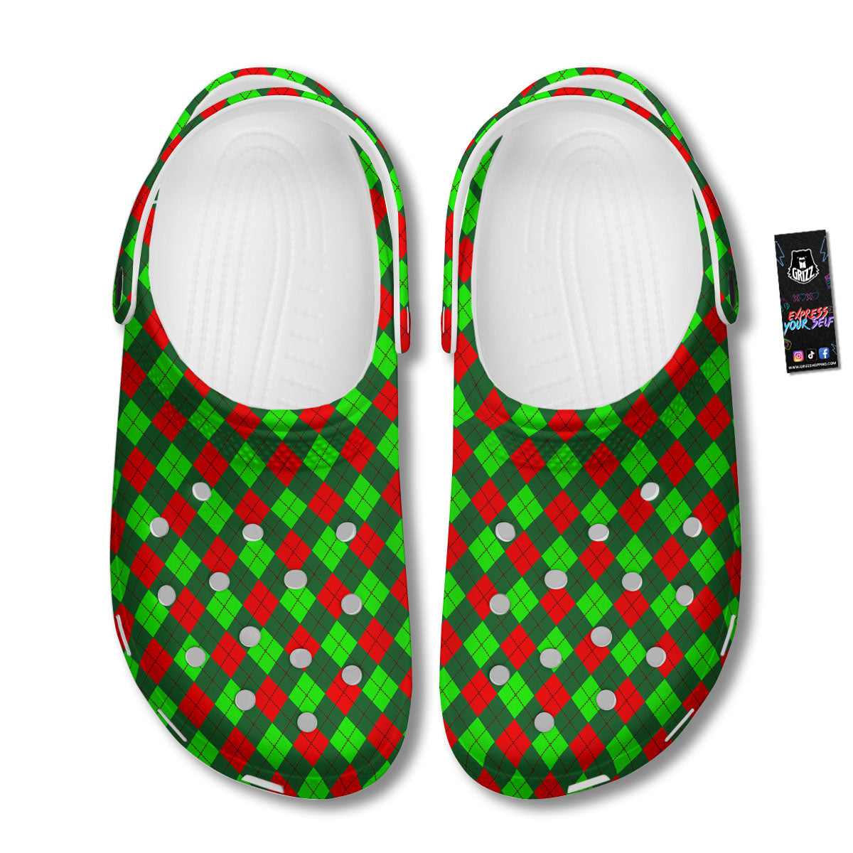 Argyle Green And Red Print Pattern Clog-grizzshop