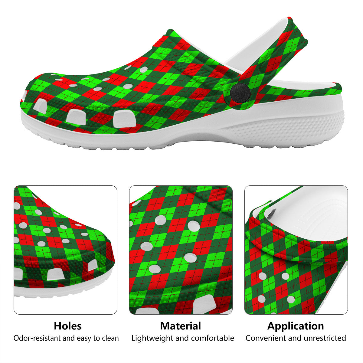 Argyle Green And Red Print Pattern Clog-grizzshop