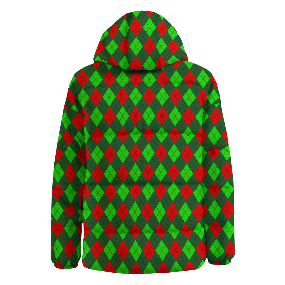 Argyle Green And Red Print Pattern Down Jacket-grizzshop